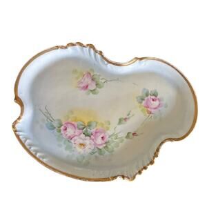 Vintage Limoges Hand Painted Floral Trinket Dish Vanity Tray Made in France